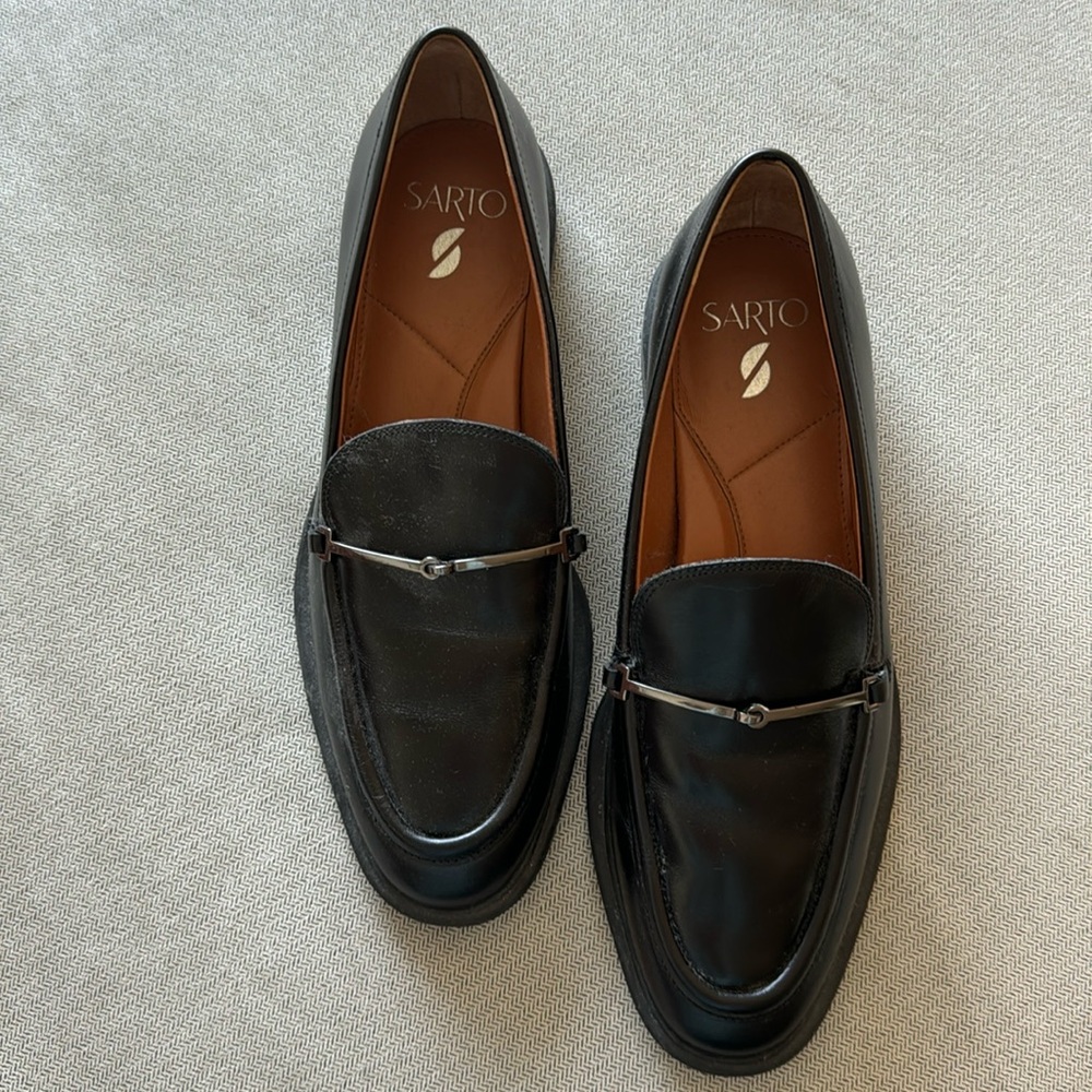Franco Sarto - leather loafers. Size 9 - Black